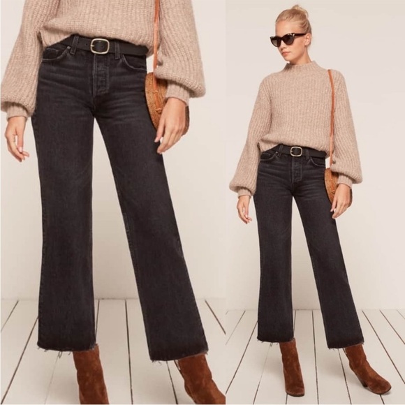 Reformation Wide Leg Crop Jeans Washed Black Size 24 - Picture 1 of 7